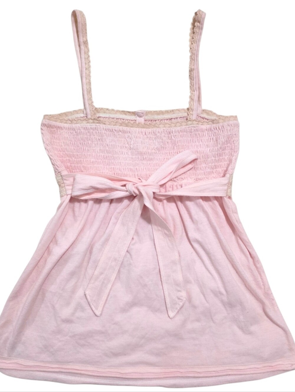 Hollister lace trim ruched babydoll light pink vintage top with back tie - Picture 4 of 5